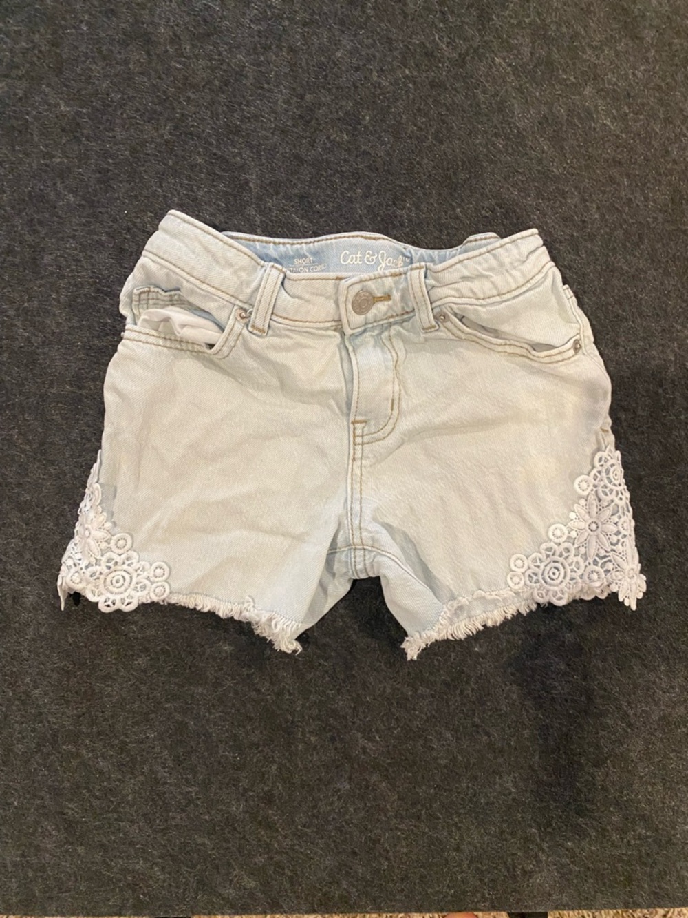 Cat & Jack Light Wash Denim Shorts with White Lace Trim